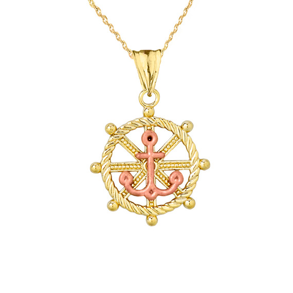 Anchor with Roped Helm in Two Toned Yellow & Rose Gold