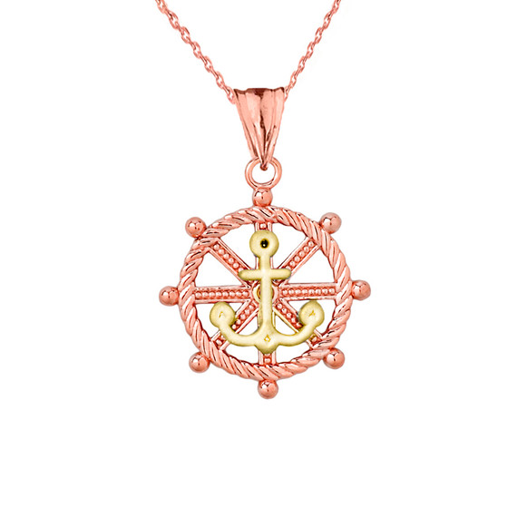 Anchor with Roped Helm in Two Toned Rose & Yellow Gold