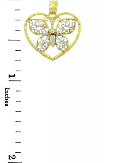 Two-Tone Gold Butterfly & Heart Charm Pendants