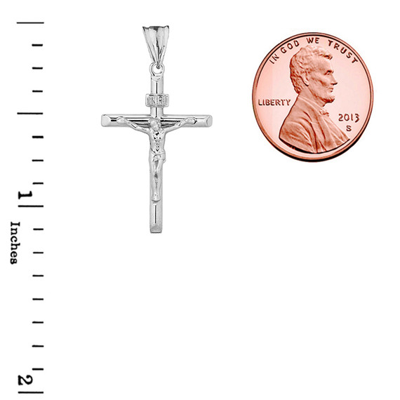 Crucifix Cross (INRI) Pendant Necklace in White Gold