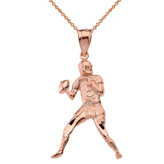 Sparkle Cut Football Player Pendant Necklace in Solid Gold (Yellow/Rose/White)