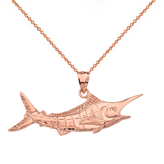 Solid Rose Gold Billfish Black Marlin Pendant Necklace