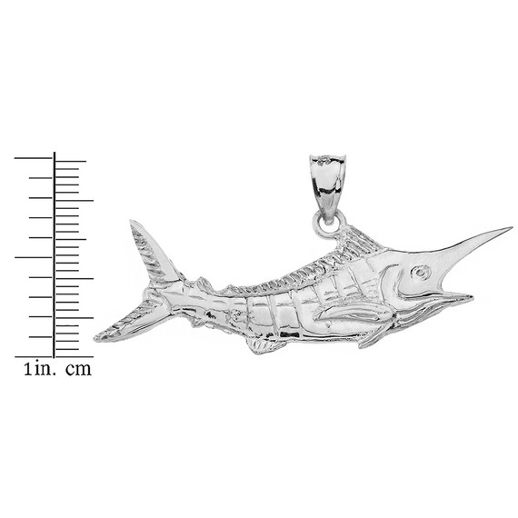 Solid White Gold Billfish Black Marlin Pendant Necklace