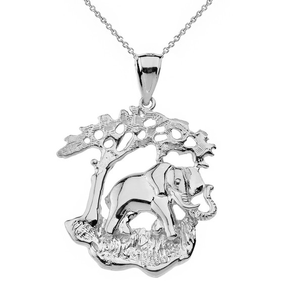 Sterling Silver Elephant Tree of Life Pendant Necklace