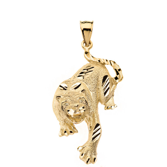 Sparkle Cut Tiger Pendant Necklace in Solid Gold (Yellow/Rose/White)