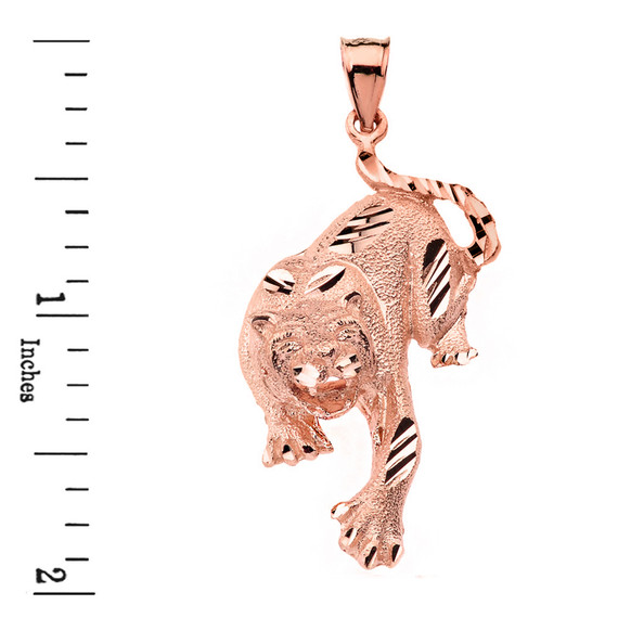 Solid Rose Gold Sparkle Cut Tiger Pendant Necklace