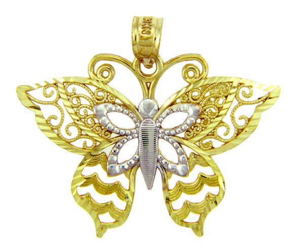 Two-Tone Gold Motyl Butterfly Charm Pendant