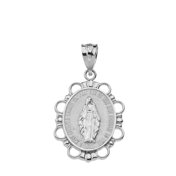 Miraculous Medal of Our Lady of Graces Pendant Necklace (Small) in Solid Gold (Yellow/Rose/White)