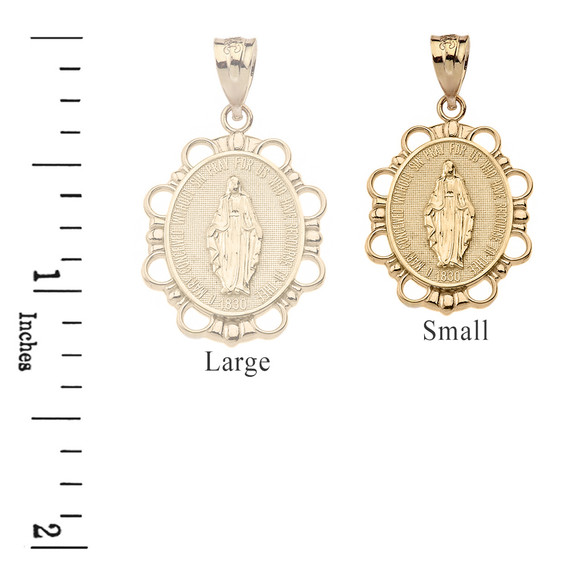 Miraculous Medal of Our Lady of Graces Pendant Necklace (Small) in Solid Gold (Yellow/Rose/White)