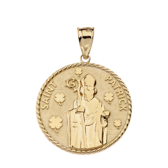 Saint Patrick Clovers Medallion Pendant Necklace in Gold (Yellow/Rose/White)