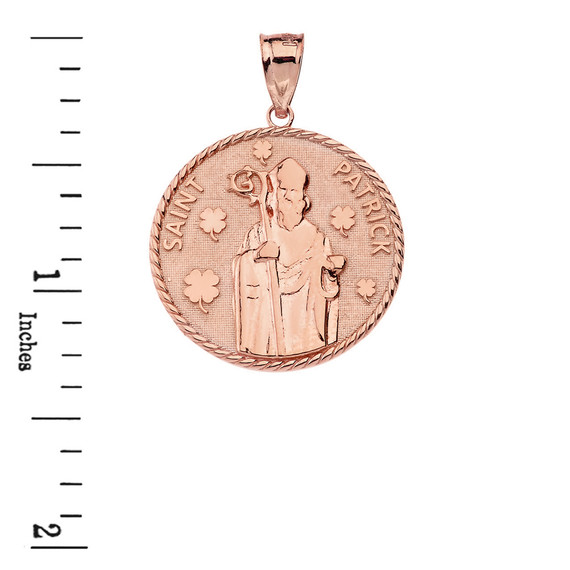 Solid Rose Gold Saint Patrick Clovers Medallion Pendant Necklace