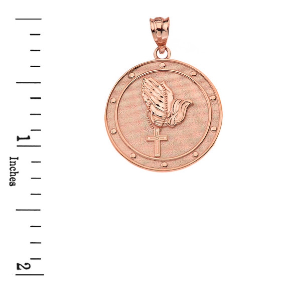 Solid Rose Gold Our Father Prayer Rosary Medallion Pendant Necklace