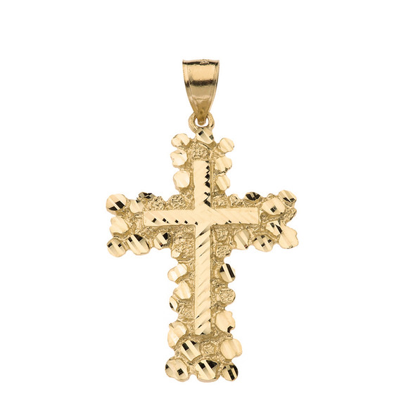 Nugget Cross Pendant Necklace (Large) in Solid Gold (Yellow/Rose/White)