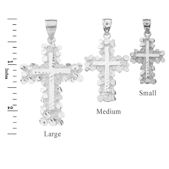 Solid White Gold Nugget Cross Pendant Necklace (Small)