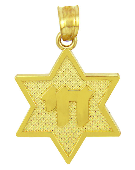 Jewish Charms and Pendants - Star of David with Chai Yellow Gold Pendant