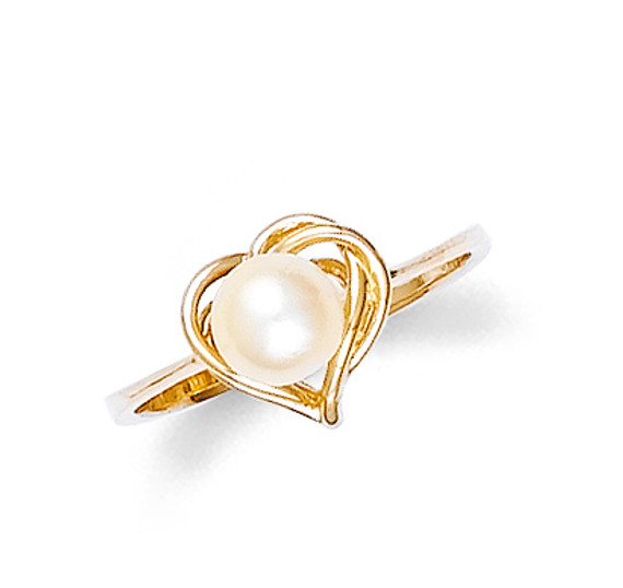 Gold Heart Shaped Pearl Ring
