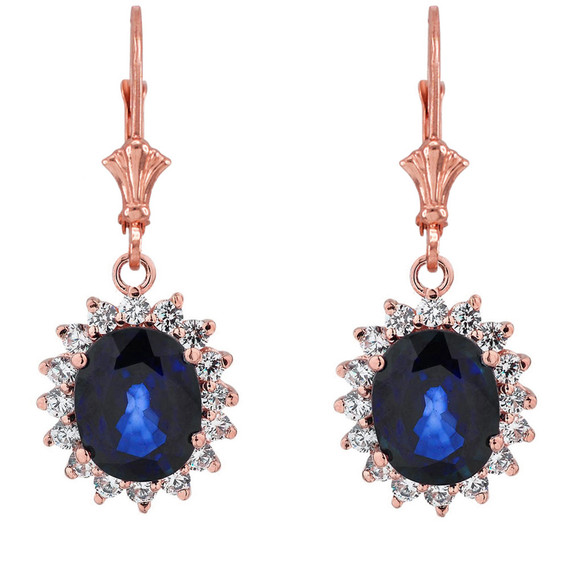 Princess Diana Inspired Halo LC Sapphire & Cubic Zirconia Earrings in 14K Gold (Available in Yellow/Rose/White)