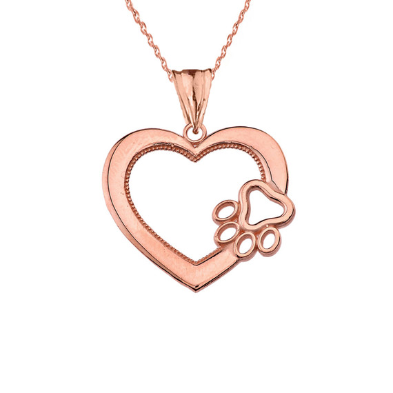 Heart Paw Print Pendant Necklace in Rose Gold