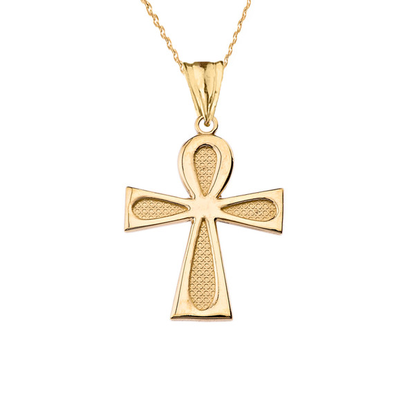 Sacred Ankh Cross Pendant Necklace in Yellow Gold