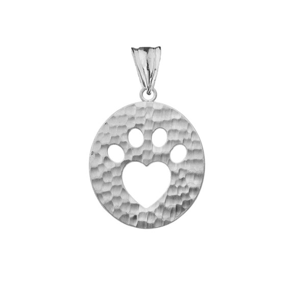 Cut-Out Paw Print Pendant Necklace in White Gold