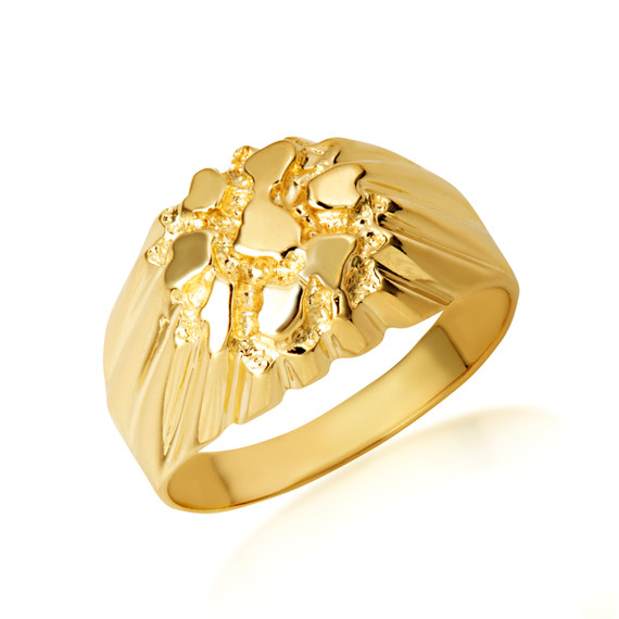 Yellow Gold Men's Solid Unique Nugget Ring