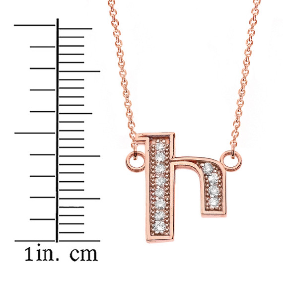 14K Solid Rose Gold Armenian Alphabet Diamond Initial "I" Necklace