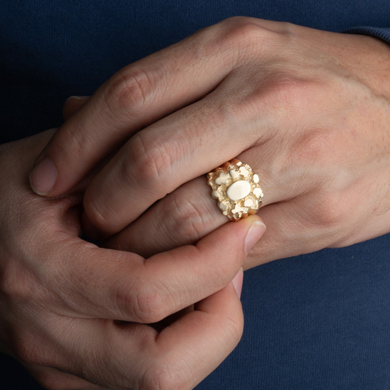 Yellow Gold Men's Solid & Sophisticated Nugget Ring on male model