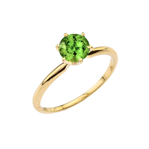 Yellow Gold Peridot Dainty Solitaire Engagement Ring