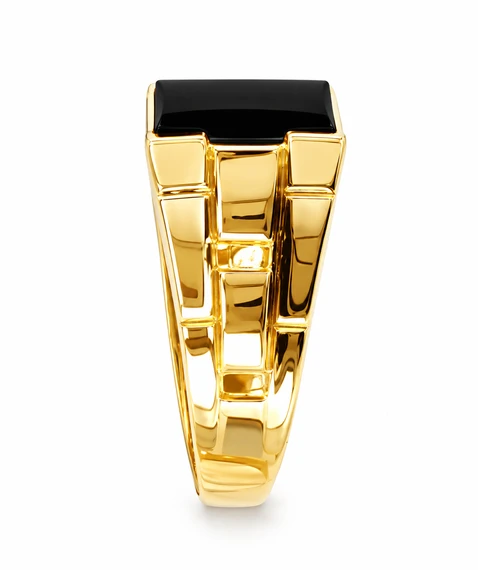 Gold Onyx Mens Square Ring