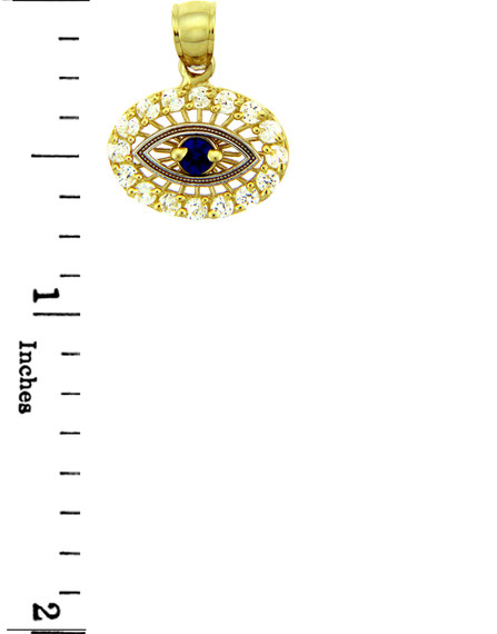 Gold Pendant - Sapphire Evil Eye With CZ in Two Tone Gold