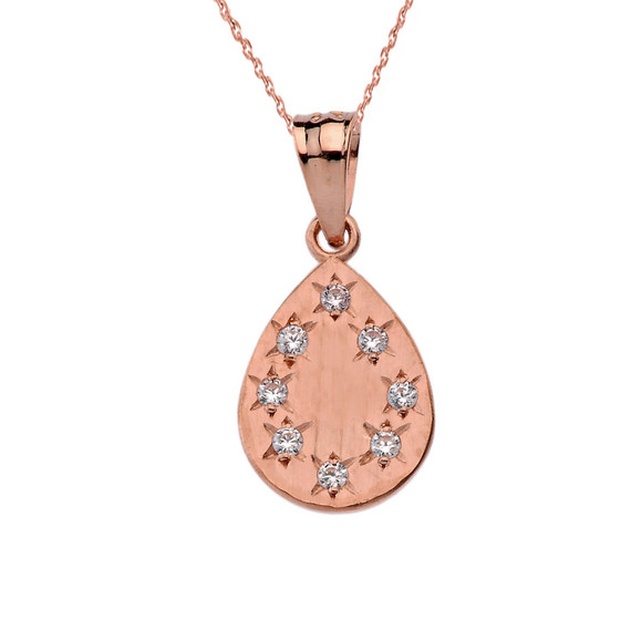 Rose Gold Hammered Diamond TearDrop Pendant Necklace