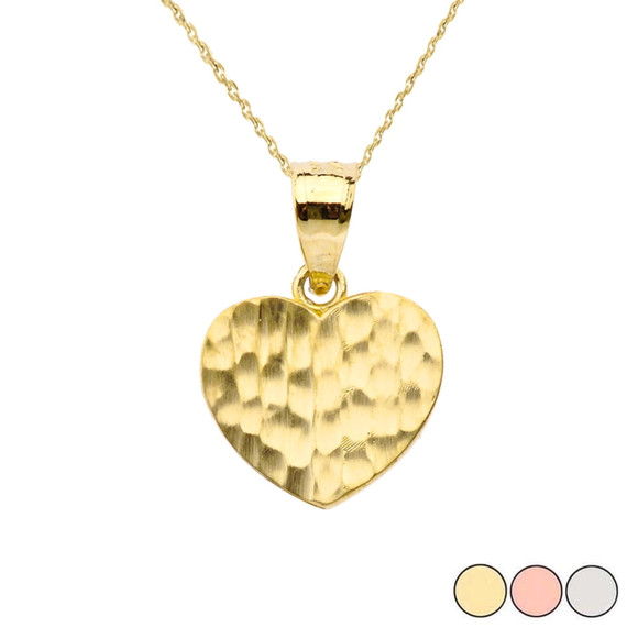 Hammered Heart Pendant Necklace in Gold (Yellow/Rose/White)