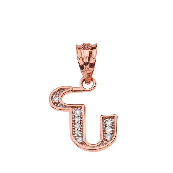 Solid Rose Gold Armenian Alphabet Diamond Initial "N" Pendant Necklace