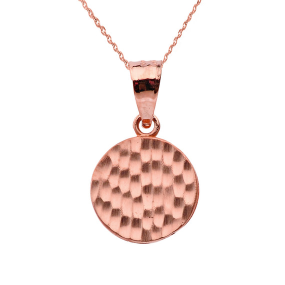 Rose Gold Hammered Round Pendant Necklace