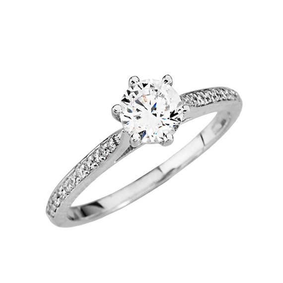 White Gold Elegant Diamond with White Topaz Gemstone Engagement Proposal Ring