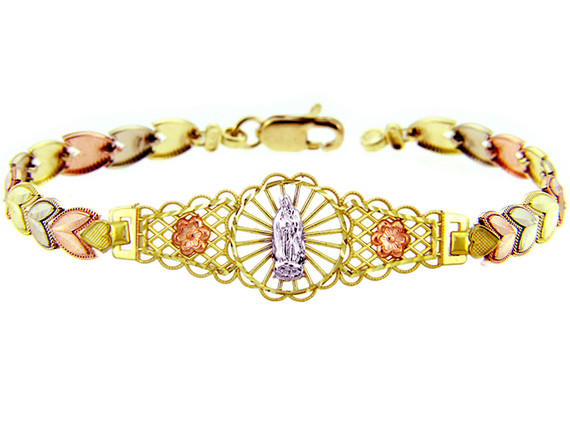 Tri-Color Gold Bracelet - The Our Lady of Guadalupe Diamond Cut Bracelet