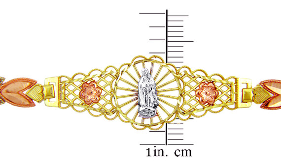 Tri-Color Gold Bracelet - The Our Lady of Guadalupe Diamond Cut Bracelet