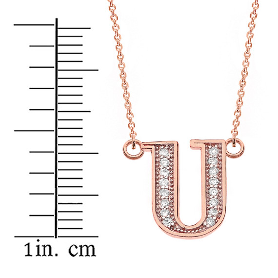 14K Solid Rose Gold Armenian Alphabet Diamond Initial "S" Necklace