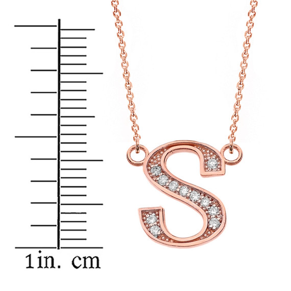 14K Solid Rose Gold Armenian Alphabet Diamond Initial "T" or "D" Necklace