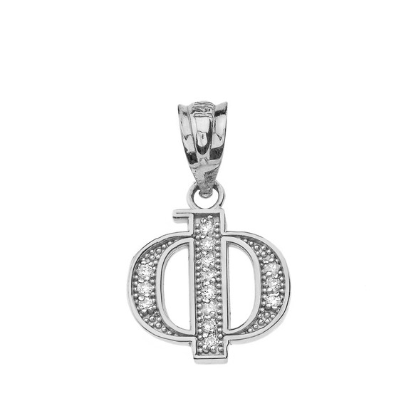 Solid White Gold Armenian Alphabet Diamond Initial "F" Pendant Necklace