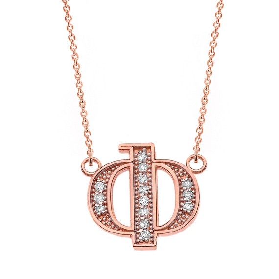 14K Solid Rose Gold Armenian Alphabet Diamond Initial "F" Necklace