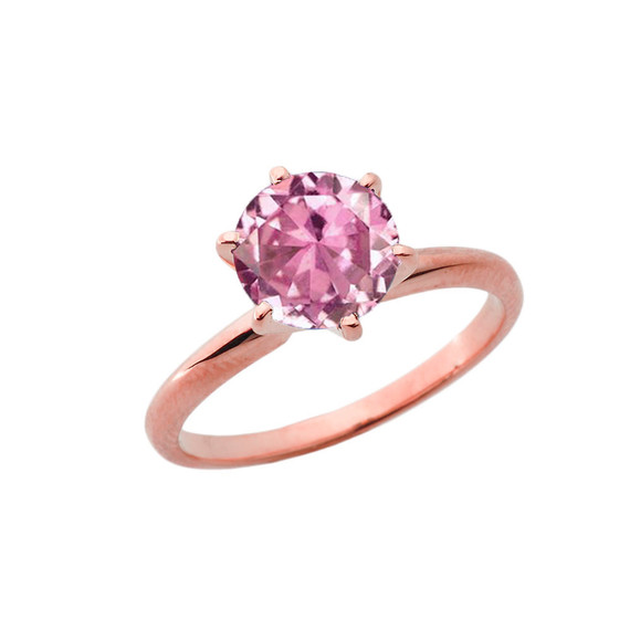 Rose Gold 3.0 ct Pink Cubic Zirconia Solitaire Engagement Ring