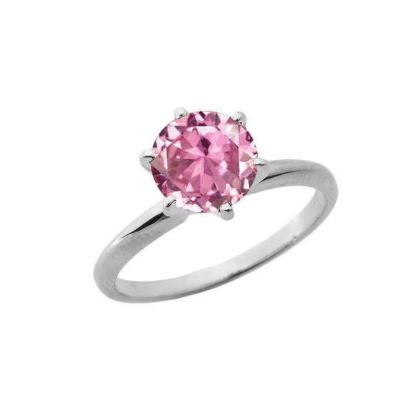 White Gold 3.0 ct Pink Cubic Zirconia Solitaire Engagement Ring