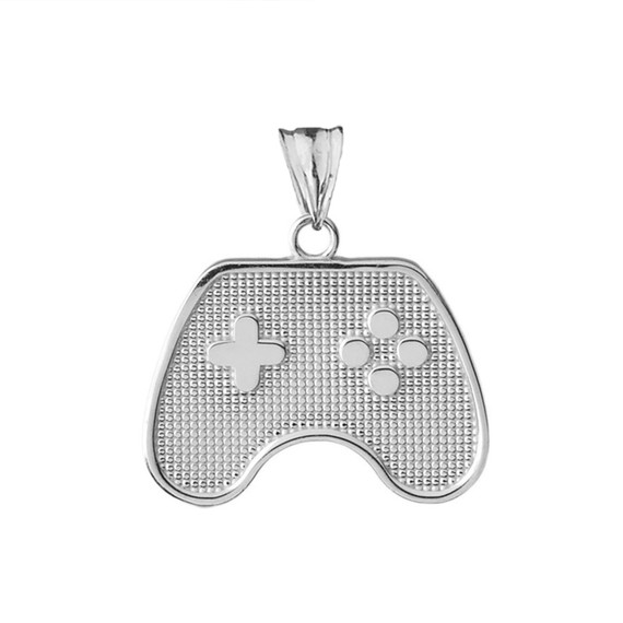 Game Control Pendant Necklace in White Gold