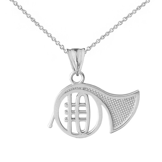 French Horn Pendant Necklace in White Gold