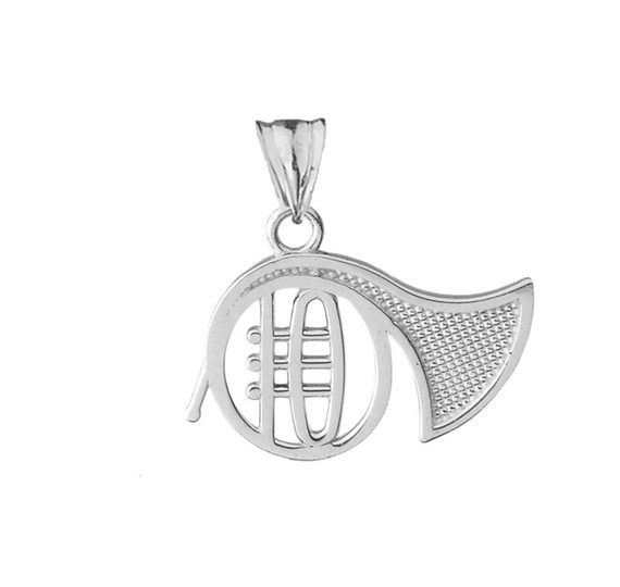 French Horn Pendant Necklace in White Gold