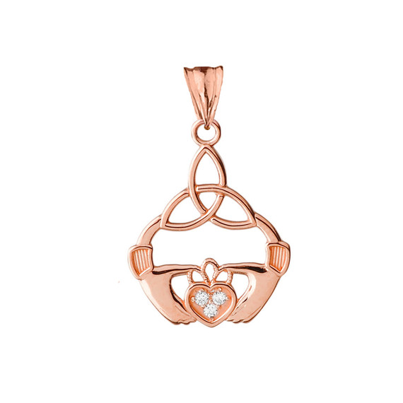 Diamond Trinity Knot Pendant Necklace in Rose Gold