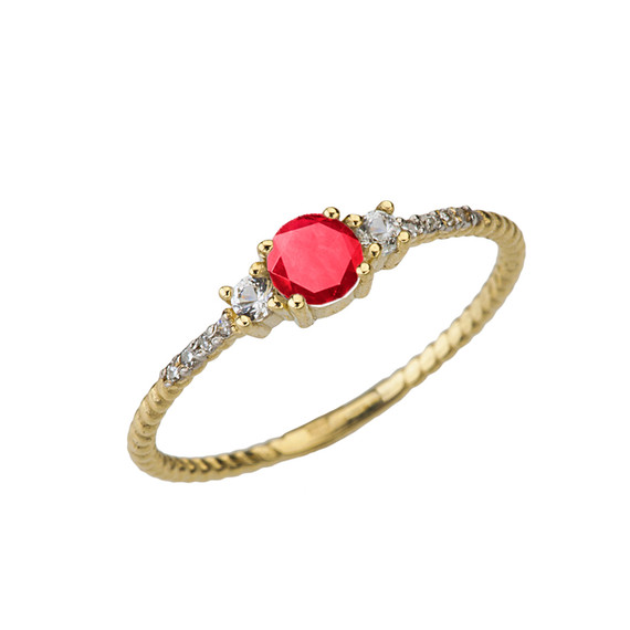 Dainty Elegant Birthstone and Diamond Rope Ring in Gold (Available in Yellow/Rose/White Gold)