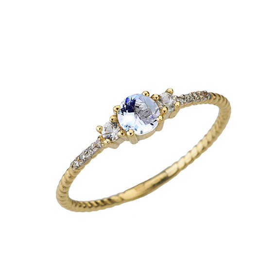 Dainty Elegant Birthstone and Diamond Rope Ring in Gold (Available in Yellow/Rose/White Gold)