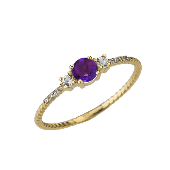 Dainty Elegant Birthstone and Diamond Rope Ring in Gold (Available in Yellow/Rose/White Gold)